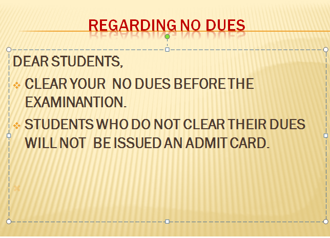 REGARDING NO DUES